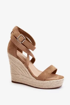 Sandały Na Koturnie Z Plecionką Brązowe Salthe