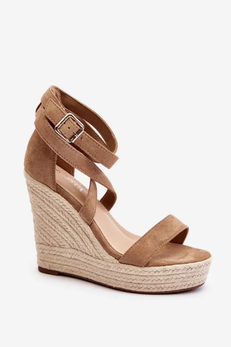 Sandały Na Koturnie Z Plecionką Brązowe Salthe