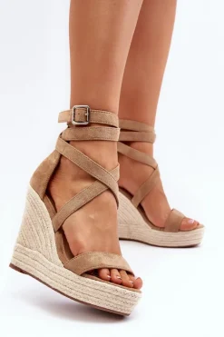 Sandały Na Koturnie Z Plecionką Brązowe Salthe