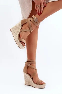 Sandały Na Koturnie Z Plecionką Brązowe Salthe