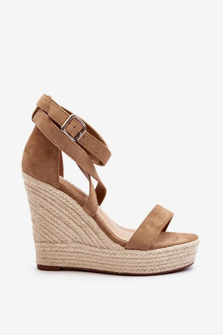 Sandały Na Koturnie Z Plecionką Brązowe Salthe