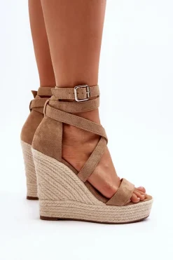 Sandały Na Koturnie Z Plecionką Brązowe Salthe