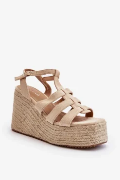 Sandały Na Koturnie Z Plecionką Beżowe Gnosis