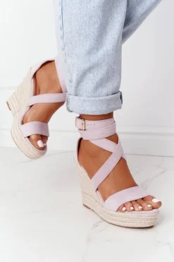 Sandały Na Koturnie Z Plecionką Fioletowe Lanzarote