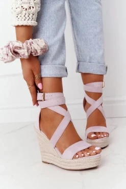 Sandały Na Koturnie Z Plecionką Fioletowe Lanzarote