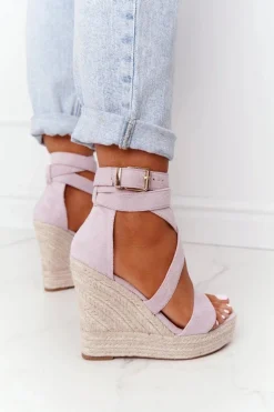 Sandały Na Koturnie Z Plecionką Fioletowe Lanzarote