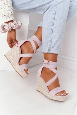 Sandały Na Koturnie Z Plecionką Fioletowe Lanzarote