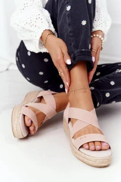 Sandały Na Koturnie Ze Ściągaczem Big Star HH274413 Różowe