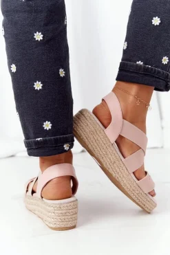 Sandały Na Koturnie Ze Ściągaczem Big Star HH274413 Różowe