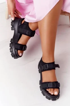 Sandały Na Masywnej Platformie Czarne Fly High