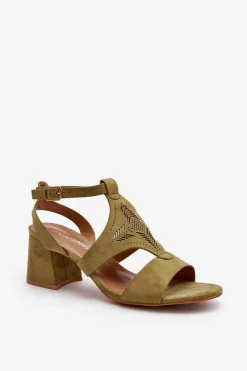 Sandały Na Niskim Obcasie Zielone Eleriva