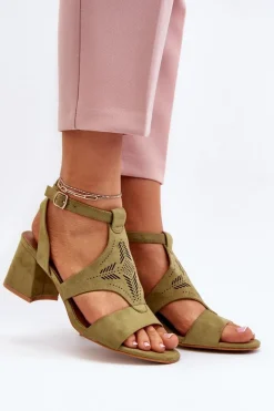 Sandały Na Niskim Obcasie Zielone Eleriva