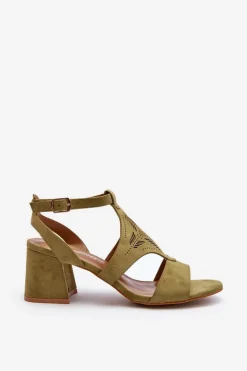 Sandały Na Niskim Obcasie Zielone Eleriva