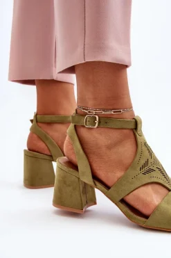 Sandały Na Niskim Obcasie Zielone Eleriva