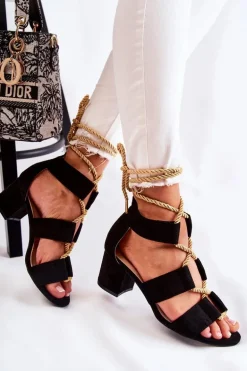 Sandały Na Niskim Obcasie Wiązane Czarne Erisa