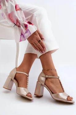 Sandały Na Obcasie Z Cyrkoniami Złote Aniya