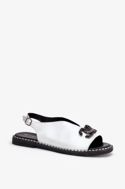 Sandały Na Płaskim Obcasie Z Ozdobą Eko Skóra Srebrne Tillireta