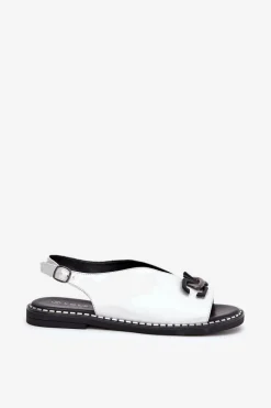 Sandały Na Płaskim Obcasie Z Ozdobą Eko Skóra Srebrne Tillireta