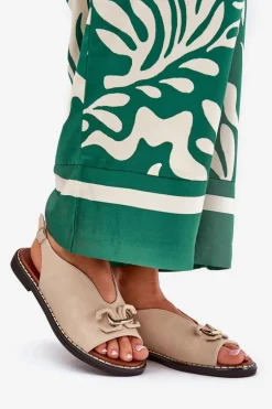 Sandały Na Płaskim Obcasie Z Ozdobą Eko Skóra Beżowe Tillireta