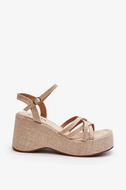 Sandały Na Platformie I Koturnie Jasnobeżowe Oporia