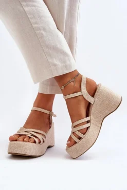 Sandały Na Platformie I Koturnie Jasnobeżowe Oporia