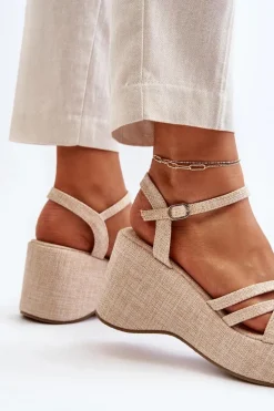 Sandały Na Platformie I Koturnie Jasnobeżowe Oporia