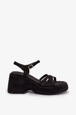 Sandały Na Platformie I Koturnie Z Eko Zamszu Czarne Nendal