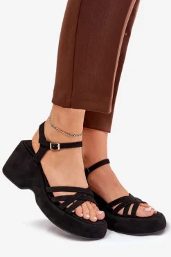 Sandały Na Platformie I Koturnie Z Eko Zamszu Czarne Nendal