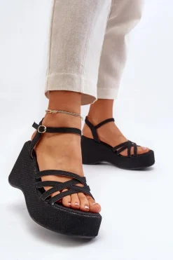 Sandały Na Platformie I Koturnie Czarne Oporia