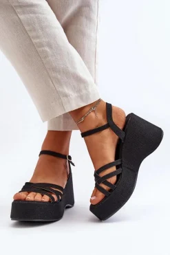 Sandały Na Platformie I Koturnie Czarne Oporia