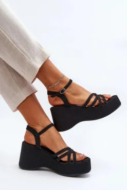 Sandały Na Platformie I Koturnie Czarne Oporia