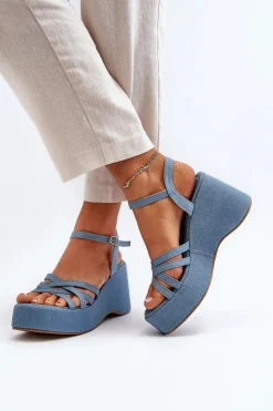 Sandały Na Platformie I Koturnie Niebieskie Oporia
