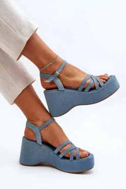 Sandały Na Platformie I Koturnie Niebieskie Oporia