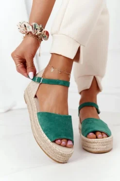 Sandały Na Platformie Z Plecionką Zielone Megara