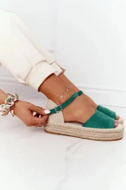 Sandały Na Platformie Z Plecionką Zielone Megara