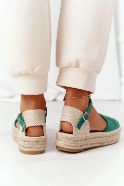Sandały Na Platformie Z Plecionką Zielone Megara