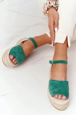 Sandały Na Platformie Z Plecionką Zielone Megara