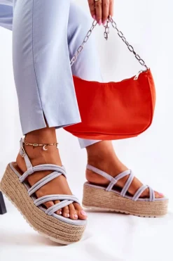 Sandały Na Platformie Z Plecionką Niebieskie Crazy In Love