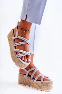 Sandały Na Platformie Z Plecionką Niebieskie Crazy In Love