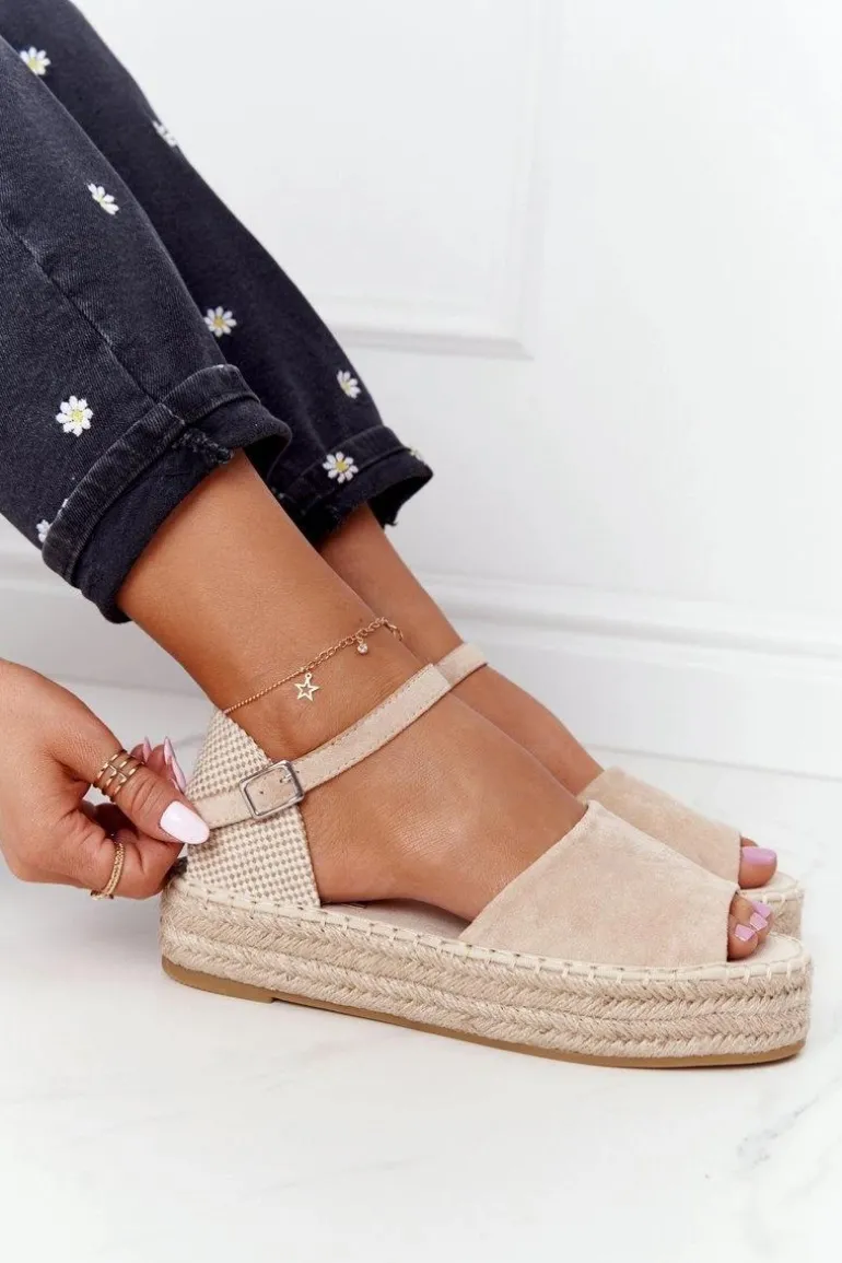 Sandały Na Platformie Z Plecionką Beżowe Megara