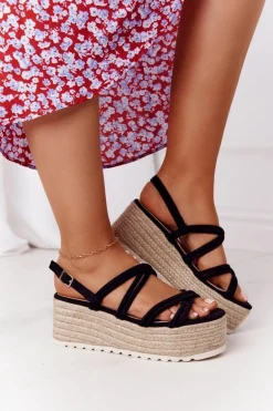 Sandały Na Platformie Z Plecionką Czarne Crazy In Love