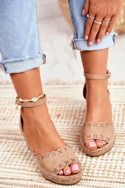 Sandały Na Plecionej Koturnie Beżowe Sagittarius