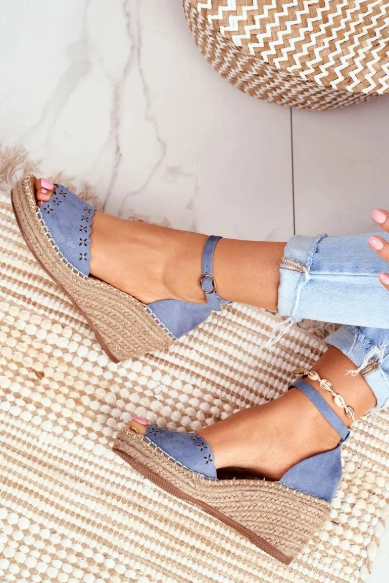 Sandały Na Plecionej Koturnie Niebieskie Sagittarius