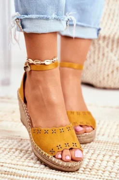 Sandały Na Plecionej Koturnie Żółte Sagittarius