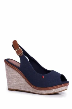 Sandały Na Plecionej Koturnie Granatowe Tommy