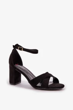 Sandały Na Słupkowym Obcasie Z Eko Zamszu Czarne Saniffia