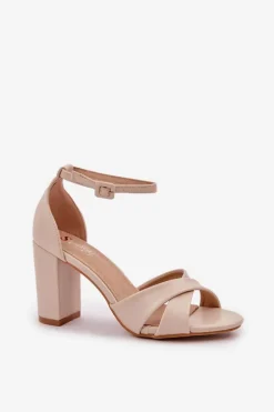 Sandały Na Słupkowym Obcasie Z Eko Skóry Beżowe Lanaria