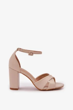 Sandały Na Słupkowym Obcasie Z Eko Skóry Beżowe Lanaria
