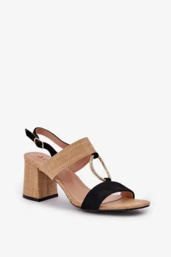 Sandały Na Słupkowym Obcasie Czarno-Beżowe Afleeria