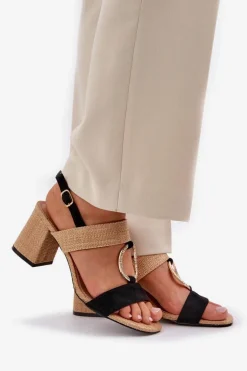 Sandały Na Słupkowym Obcasie Czarno-Beżowe Afleeria